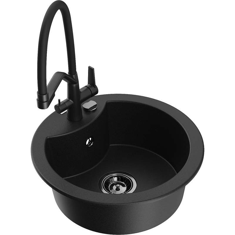 Mexen Diego évier en granit 1 bac avec robinet de cuisine Duo, noir - 6512-77-671701-70-B