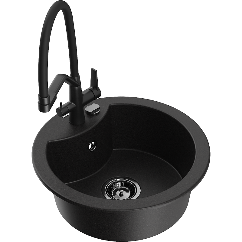 Mexen Diego fregadero de granito de 1 seno con grifo de cocina Duo, negro - 6512-77-671701-70-B