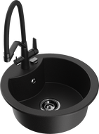 Mexen Diego fregadero de granito de 1 seno con grifo de cocina Duo, negro - 6512-77-671701-70-B