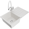 Mexen Bruno 1-bowl granite sink with drainer and Duo kitchen tap, white - 6513-20-671701-02