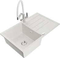 Mexen Bruno fregadero de granito de 1 cubeta con escurridor y grifo de cocina Duo, blanco - 6513-20-671701-02