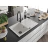 Mexen Bruno granite sink 1-bowl with drainer and Duo kitchen tap, white - 6513-20-671701-70-B