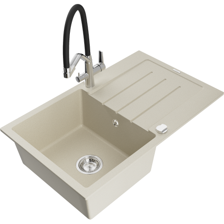 Mexen Bruno Granitizlietnes ar vienu nodalījumu un notecināšanas virsmu, ar virtuve maisītāju Duo, bēša - 6513-69-671701-07