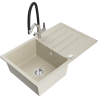 Mexen Bruno granite kitchen sink 1-bowl with drainer and Duo kitchen tap, beige - 6513-69-671701-07