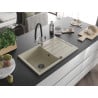 Mexen Bruno granit gootsteen 1-komor met afdruiprek en keukenmengkraan Duo, beige - 6513-69-671701-07-B