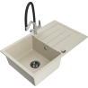 Mexen Bruno granit gootsteen 1-komor met afdruiprek en keukenmengkraan Duo, beige - 6513-69-671701-07-B