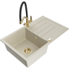 Mexen Bruno lavello in granito a 1 vasca con sgocciolatoio e rubinetto da cucina Duo, beige - 6513-69-671701-57-G