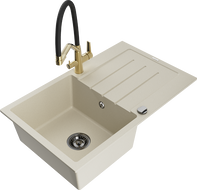 Mexen Bruno 1-bowl granite sink with drainer and Duo kitchen tap, beige - 6513-69-671701-57-B