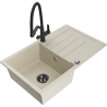 Mexen Bruno Granitspüle 1-beckig mit Abtropffläche und Küchenarmatur Duo, beige - 6513-69-671701-70-B