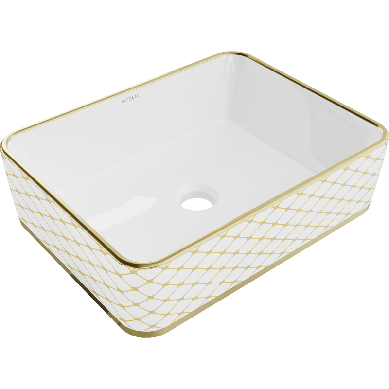 Mexen Catia lavabo à poser 48 x 37 cm, blanc/or motif à carreaux - 21314809