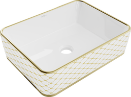 Mexen Catia lavabo sobre encimera 48 x 37 cm, blanco/dorado diseño de cuadrícula - 21314809
