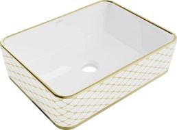 Mexen Catia lavatório de bancada 48 x 37 cm, branco/dourado padrão xadrez - 21314809
