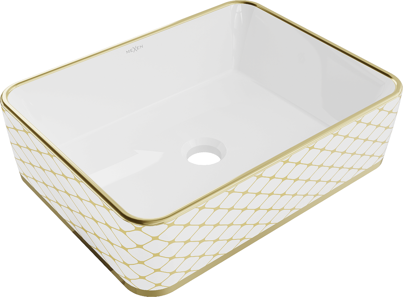 Mexen Catia umywalka nablatowa 48 x 37 cm, biała/złota wzór kratka - 21314809
