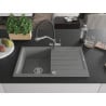 Mexen Bruno granite sink 1-bowl with drainer and Duo kitchen tap, grey - 6513-71-671701-07