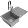 Mexen Bruno granite sink 1-bowl with drainer and Duo kitchen tap, grey - 6513-71-671701-07