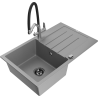 Mexen Bruno granite sink 1-bowl with drainer and Duo kitchen tap, grey - 6513-71-671701-07-B