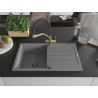 Mexen Bruno fregadero de granito 1-cubeta con escurridor y grifo de cocina Duo, gris - 6513-71-671701-57-B