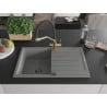 Mexen Bruno Granitspüle mit 1 Becken, Abtropffläche und Küchenarmatur Duo, grau - 6513-71-671701-57-B