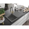 Mexen Bruno granite sink 1-bowl with drainer and Duo kitchen tap, grey - 6513-71-671701-57-B