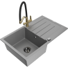 Mexen Bruno évier en granit 1 bac avec égouttoir et mitigeur de cuisine Duo, gris - 6513-71-671701-57-B