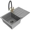 Mexen Bruno granite sink 1-bowl with drainer and Duo kitchen tap, grey - 6513-71-671701-57-B