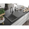 Mexen Bruno fregadero de granito de 1 seno con escurridor y grifo de cocina Duo, gris - 6513-71-671701-70-B