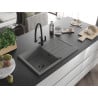 Mexen Bruno granite sink 1-bowl with drainer and Duo kitchen tap, grey - 6513-71-671701-70-B