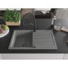 Mexen Bruno granite sink 1-bowl with drainer and Duo kitchen tap, grey - 6513-71-671701-70-B