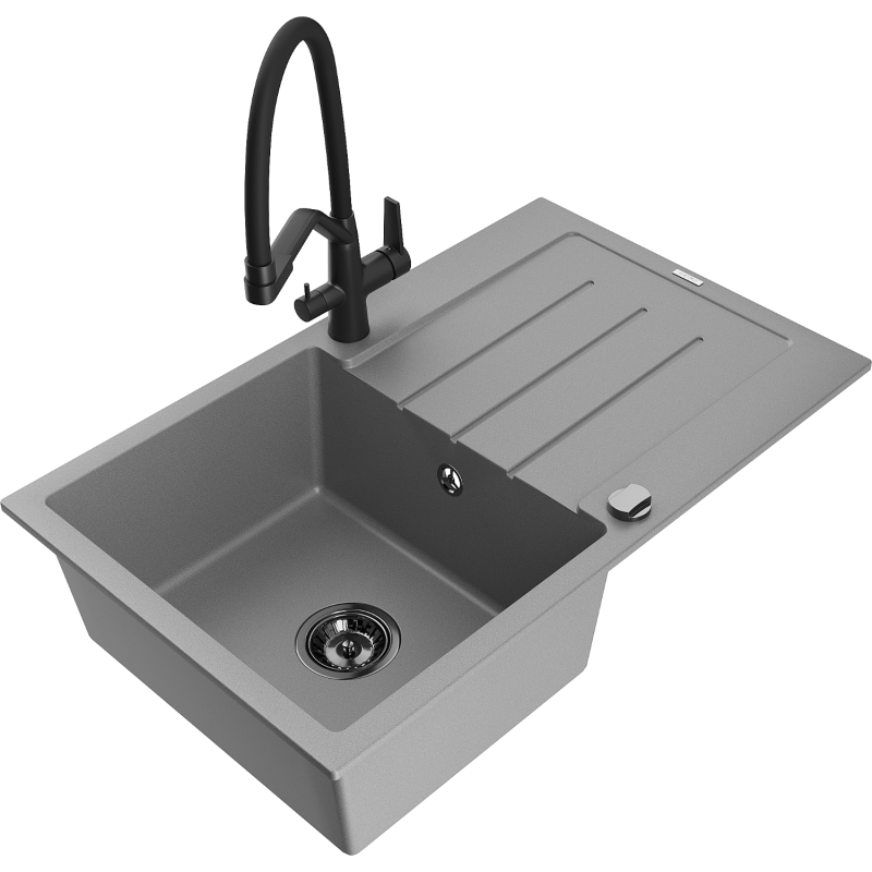 Mexen Bruno Granit Spullsteenewenksbecken mat 1 Kummer an Oflaaf an Duo Kichengekrunn, gro - 6513-71-671701-70-B