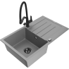 Mexen Bruno granite sink 1-bowl with drainer and Duo kitchen tap, grey - 6513-71-671701-70-B