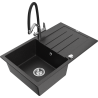 Mexen Bruno fregadero de granito de 1 seno con escurridor y grifo de cocina Duo, negro/plata metálica - 6513-73-671701-07