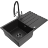 Mexen Bruno 1-bowl granite sink with drainer and Duo kitchen tap, black/silver metallic - 6513-73-671701-07-B