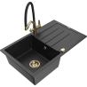 Mexen Bruno single-bowl granite sink with drainer and Duo kitchen tap, black/silver metallic - 6513-73-671701-57-G