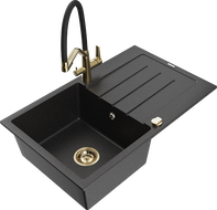 Mexen Bruno fregadero de granito de 1 seno con escurridor y grifo de cocina Duo, negro/plata metálica - 6513-73-671701-57-G