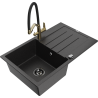 Mexen Bruno granite sink with 1 bowl and drainer and Duo kitchen tap, black/silver metallic - 6513-73-671701-57-B