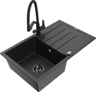 Mexen Bruno fregadero de granito de 1 seno con escurridor y grifo de cocina Duo, negro/plateado metálico - 6513-73-671701-70-B