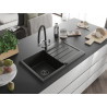 Mexen Bruno fregadero de granito de 1 seno con escurridor y grifo de cocina Duo, negro/dorado metálico - 6513-75-671701-07-B