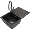 Mexen Bruno granite single-bowl sink with drainer and Duo kitchen faucet, black/gold metallic - 6513-75-671701-07-B