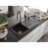 Mexen Bruno fregadero de granito 1-comparte con escurridor y grifo de cocina Duo, negro/oro metálico - 6513-75-671701-57-G