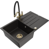 Mexen Bruno fregadero de granito 1-comparte con escurridor y grifo de cocina Duo, negro/oro metálico - 6513-75-671701-57-G