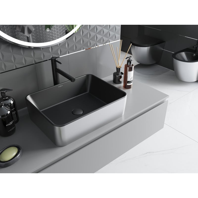 Mexen Catia lavabo da appoggio 48 x 37 cm, nero opaco/argento - 21314874