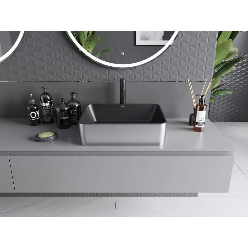 Mexen Catia countertop sink 48 x 37 cm, black matte/silver - 21314874