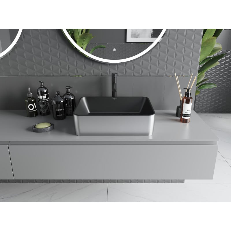 Mexen Catia countertop washbasin 48 x 37 cm, black matte/silver - 21314874