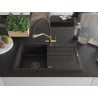 Mexen Bruno Granitspüle 1-Becken mit Abtropffläche und Küchenarmatur Duo, schwarz/goldener Metallic - 6513-75-671701-57-B