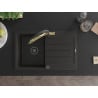 Mexen Bruno Granitspüle 1-Becken mit Abtropffläche und Küchenarmatur Duo, schwarz/goldener Metallic - 6513-75-671701-57-B