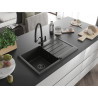 Mexen Bruno lavello in granito a 1 vasca con sgocciolatoio e rubinetto da cucina Duo, nero/oro metallizzato