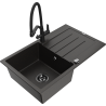 Mexen Bruno fregadero de granito 1-cubeta con escurridor y grifo de cocina Duo, negro/oro metálico - 6513-75-671701-70-B