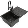 Mexen Bruno granite kitchen sink 1-bowl with drainer and Duo kitchen faucet, black/gold metallic - 6513-75-671701-70-B