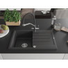 Mexen Bruno Granitspüle 1-Becken mit Abtropffläche und Küchenarmatur Duo, schwarz gesprenkelt - 6513-76-671701-07