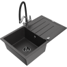 Mexen Bruno fregadero de granito de 1 seno con escurridor y grifo de cocina Duo, negro moteado - 6513-76-671701-07-B